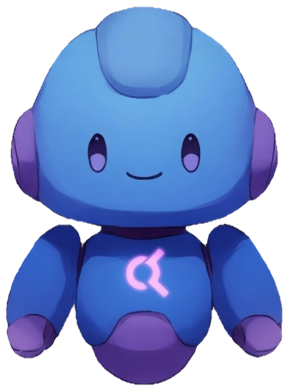 Qui, the Beapnow Quizly mascot — a friendly blue robot with a glowing Q on its chest